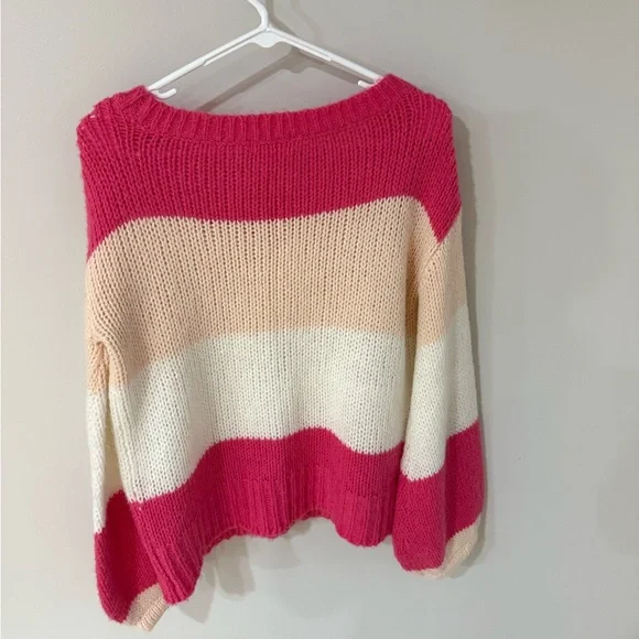 Lovers & Friends Lynn Sweater - Rose Pink Color Block Stripes - Size Small - Picture 9 of 12
